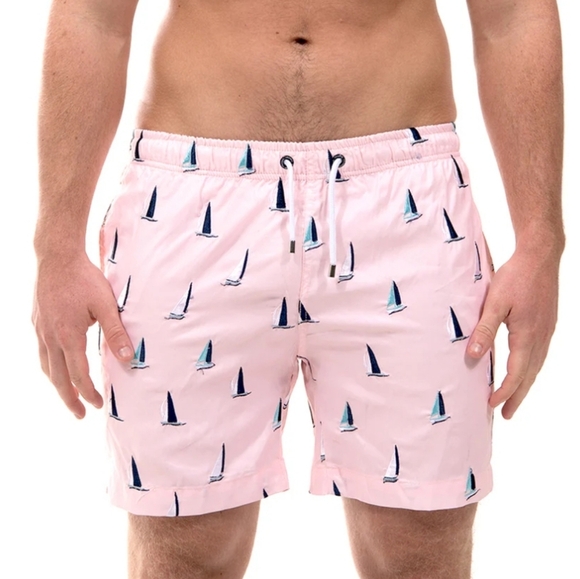 Frank's Sailboat Print Swim Trunks in Whitsunday Pink 6" Inseam Medium - Picture 1 of 15